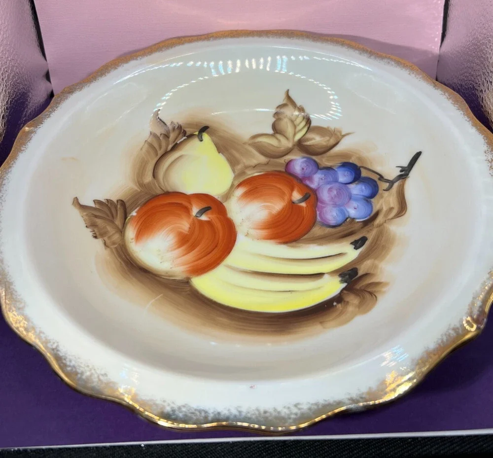 Norcrest Fruit Hand Painted Japan Gold Trim 1950's Fruit Bowl